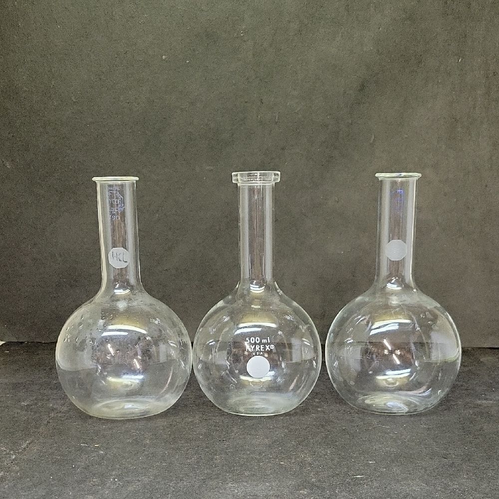COPY - 3 Pyrex 500mL Neck Round Distilling Flask Chemistry Elementary College S…